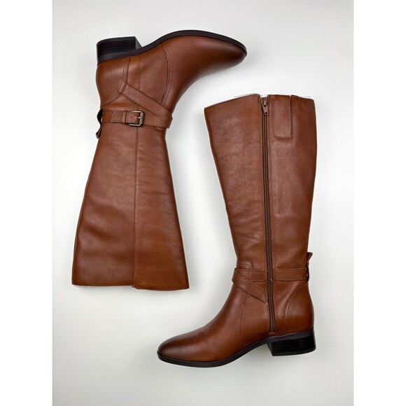 NIB Women's Steampunk Western Brown Leather Knee High Boots Size 7 Wide Calf - Picture 1 of 6